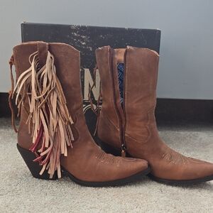 Dingo Brown Fringe Heeled Boots